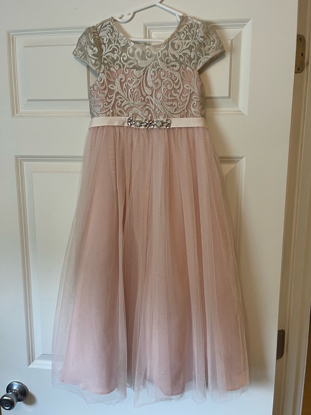 Rare Editions Pink and Silver Embroidered Tulle Dress